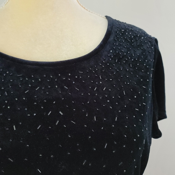 Vintage J.R. NITES by CALIENDO Size 6 Black Velvet Short Sleeve Beaded Dress - Picture 8 of 8